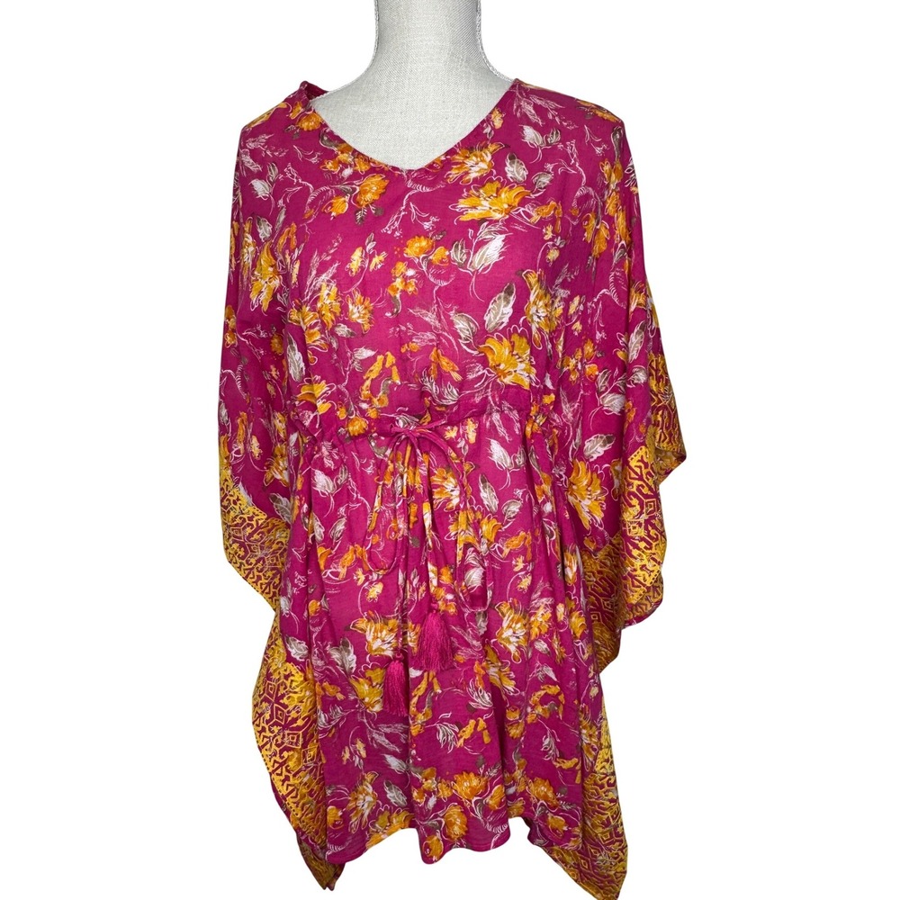 Garnet Hill Kaftan Cover-Up Popover Dress Pink Small